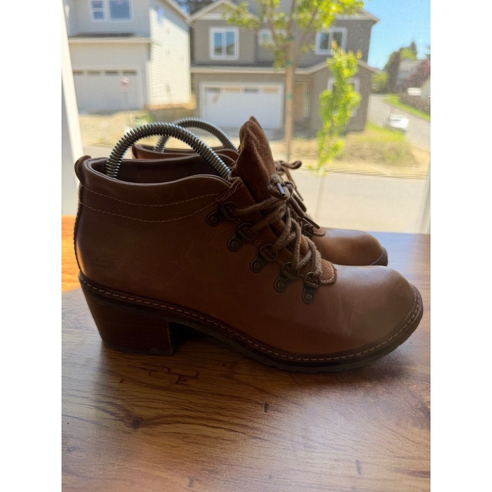 Rare Sketchers Brown Leather Chunky Heel y2k Boots Sz 8.5 - Picture 7 of 11